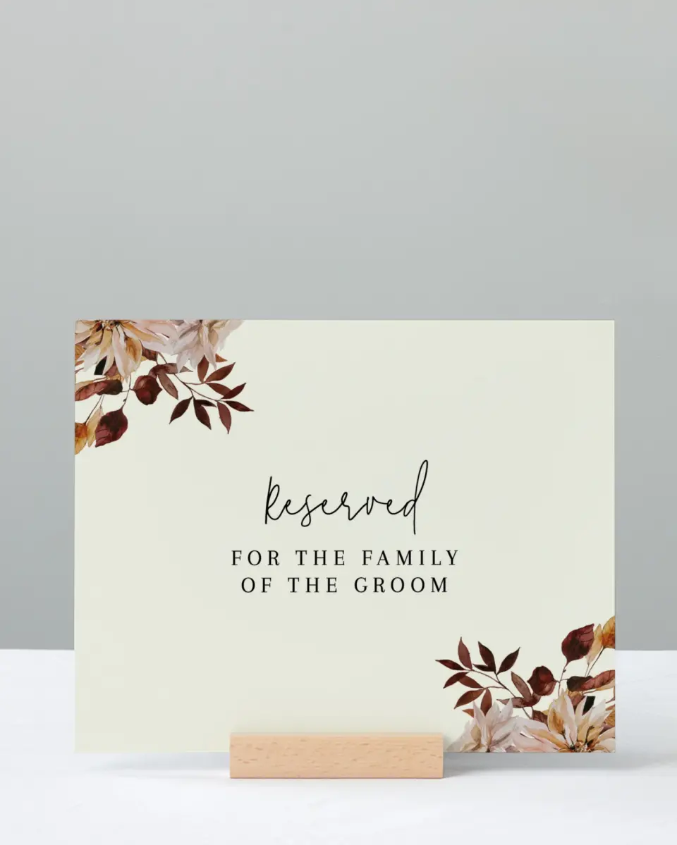 This is a 8" x 10" Reserved Seating Sign called Country Blooms printed in full color
