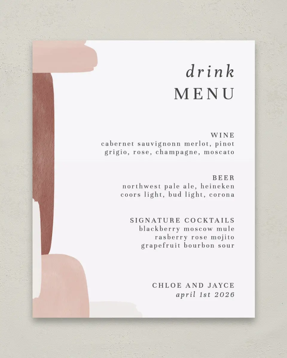 This is a 8" x 10" Menu Sign called Mod Paint printed in full color with Gold foil