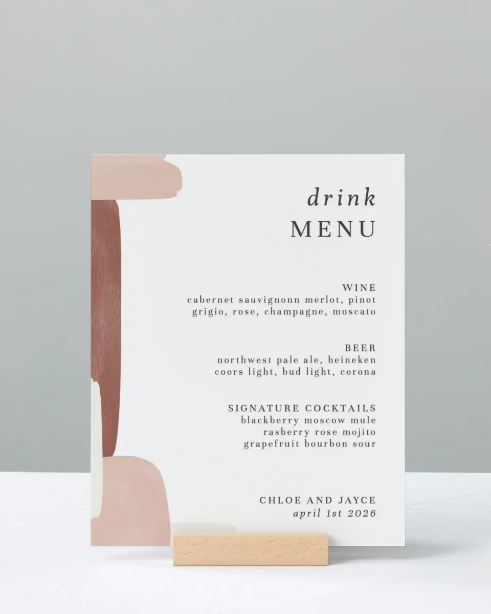 This is a 8" x 10" Menu Sign called Mod Paint printed in full color with Rose Gold foil