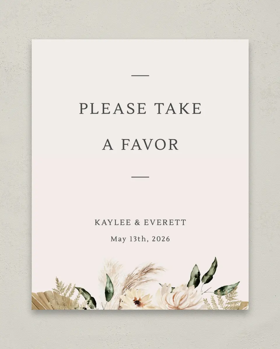This is a 8" x 10" Favor Sign called Serene Flora printed in full color with Gold foil