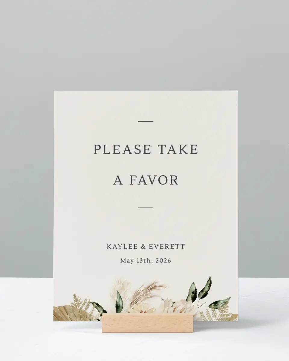 This is a 8" x 10" Favor Sign called Serene Flora printed in full color with Gold foil