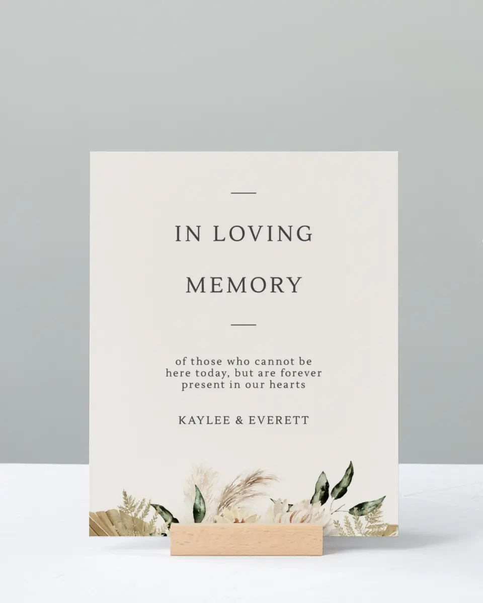 This is a 8" x 10" Loving Memory Sign called Serene Flora printed in full color with Rose Gold foil