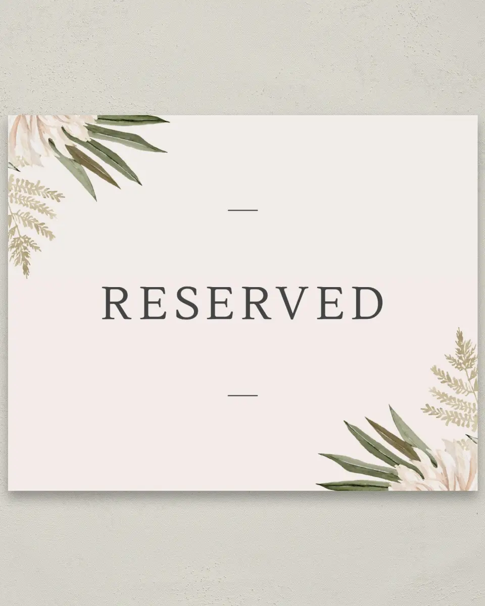This is a 8" x 10" Reserved Seating Sign called Serene Flora printed in full color