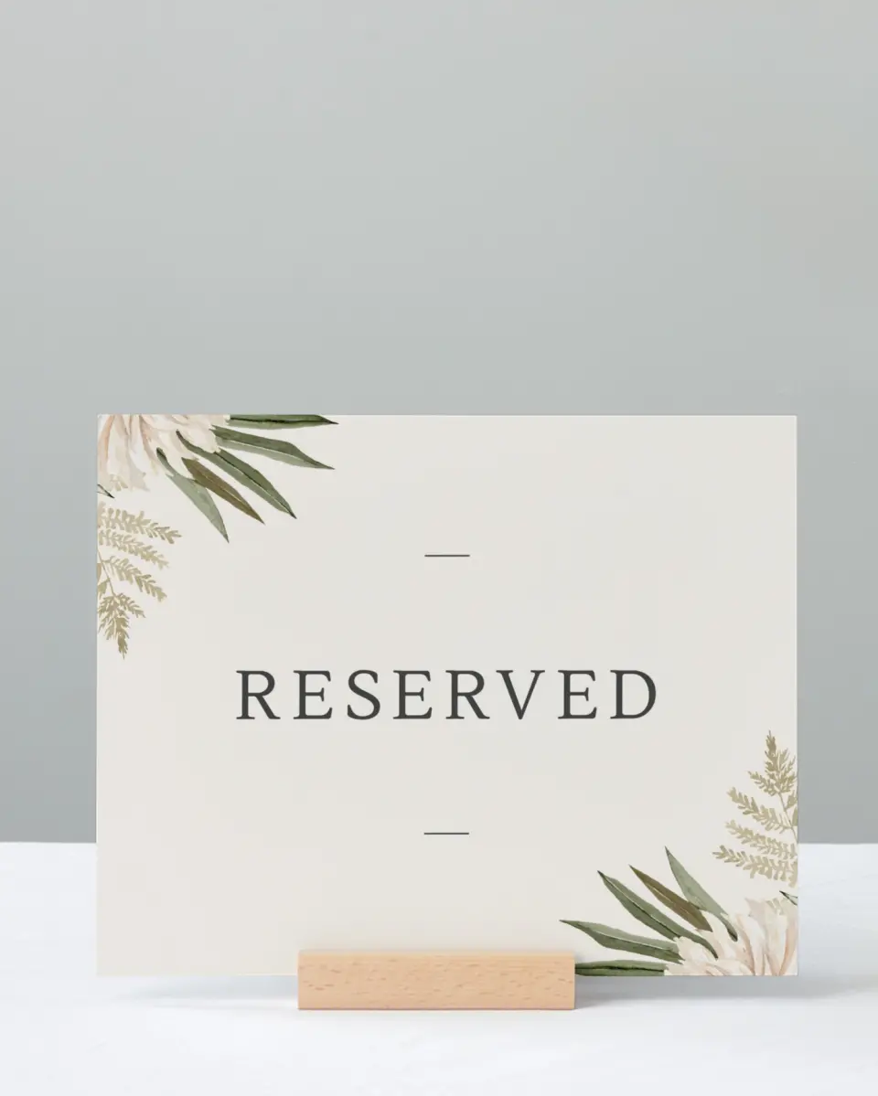 This is a 8" x 10" Reserved Seating Sign called Serene Flora printed in full color