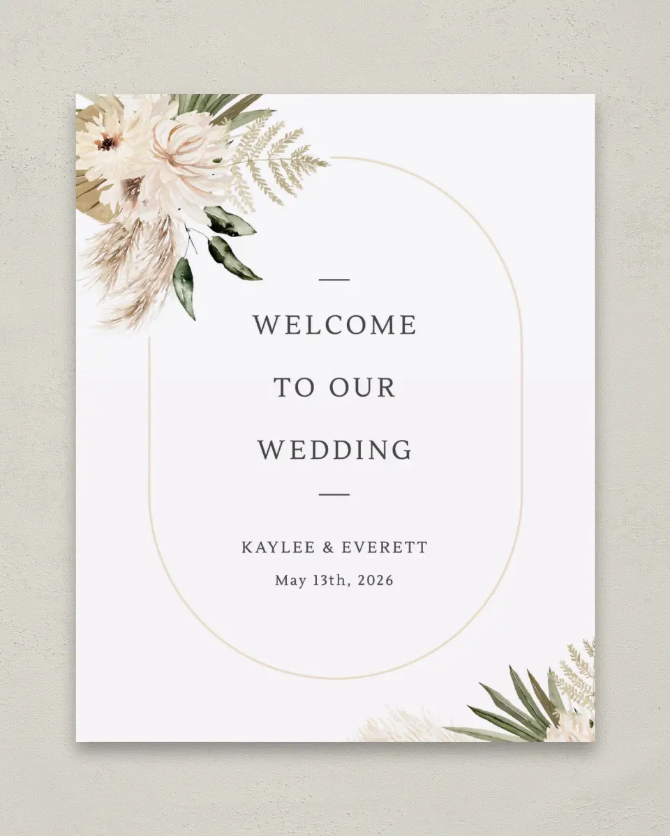 This is a 8" x 10" Welcome Sign called Serene Flora printed in full color with Silver foil