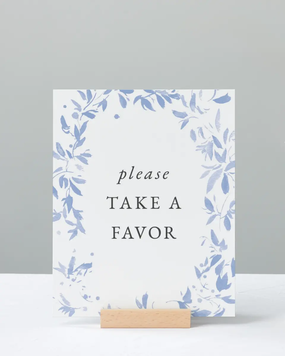This is a 8" x 10" Take a Favor Baby Shower Sign called Spring Surround printed in full color with Silver foil