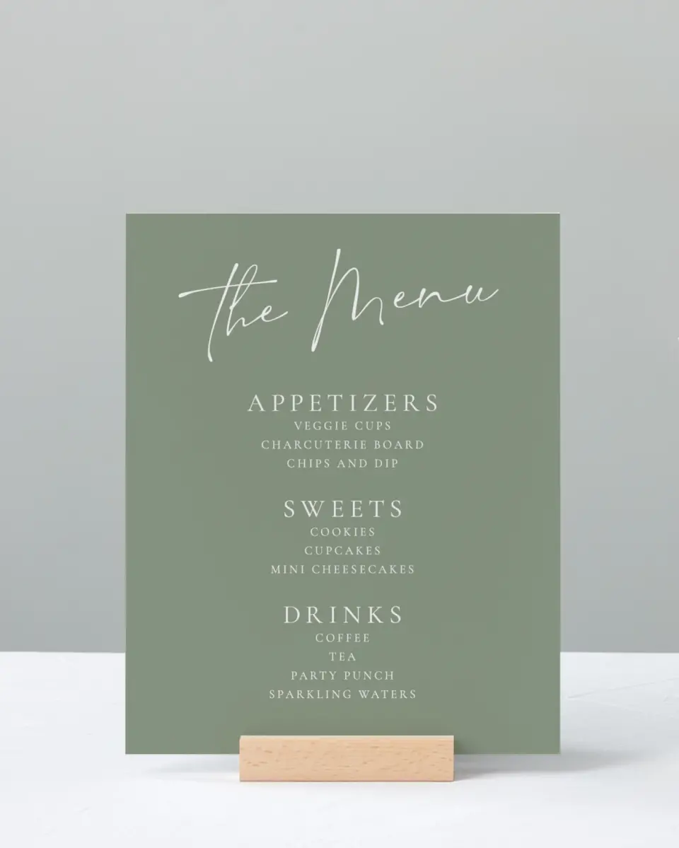 This is a 8" x 10" Menu Baby Shower Sign called Oh Baby printed in full color