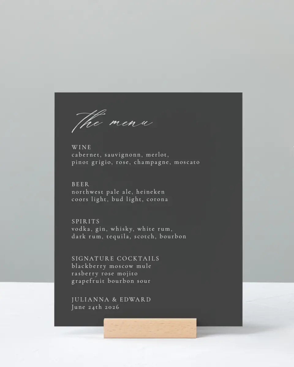 This is a 8" x 10" Menu Sign called Distinct Lines printed in full color