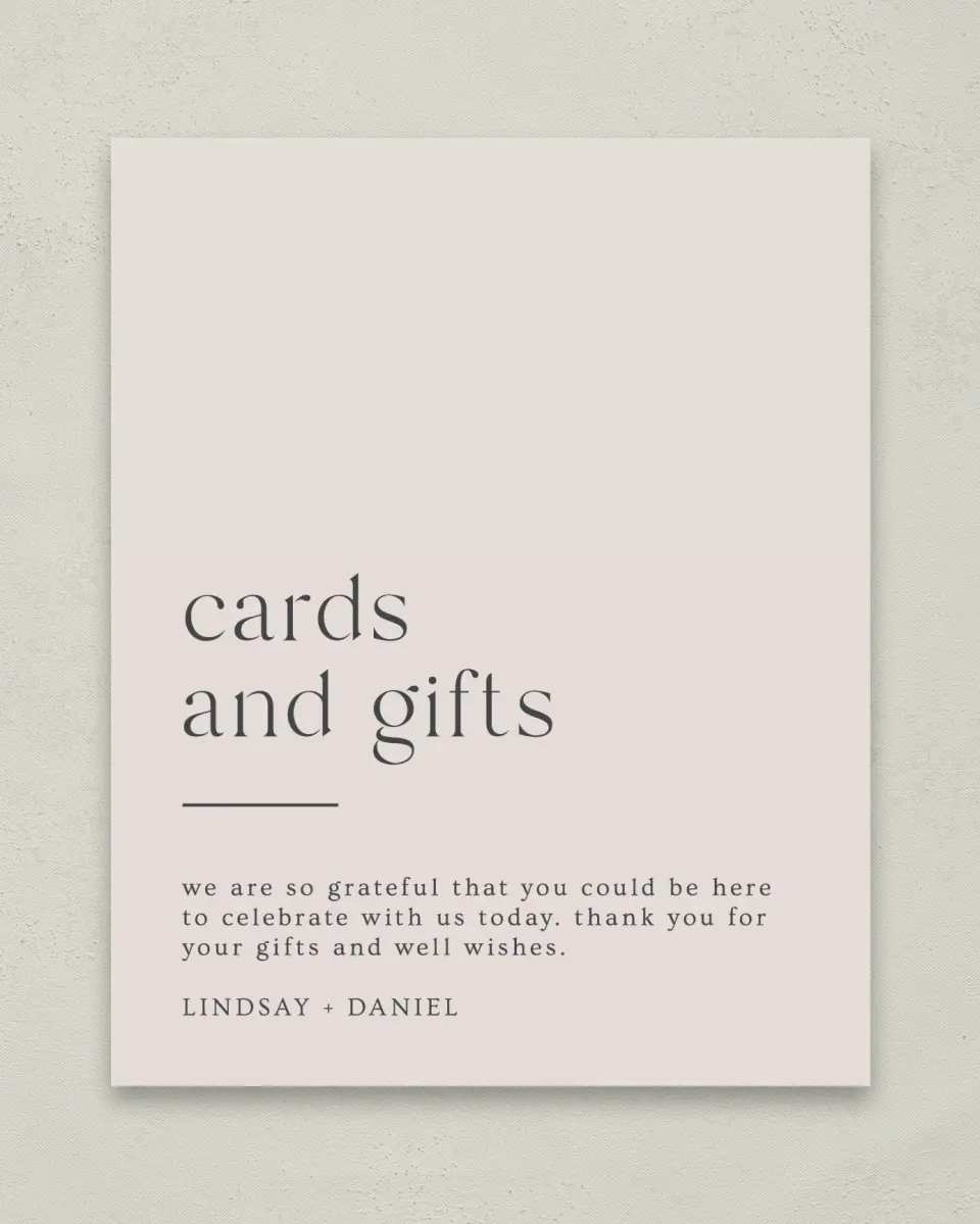 This is a 8" x 10" Cards & Gifts Sign called Simple Gathering printed in full color