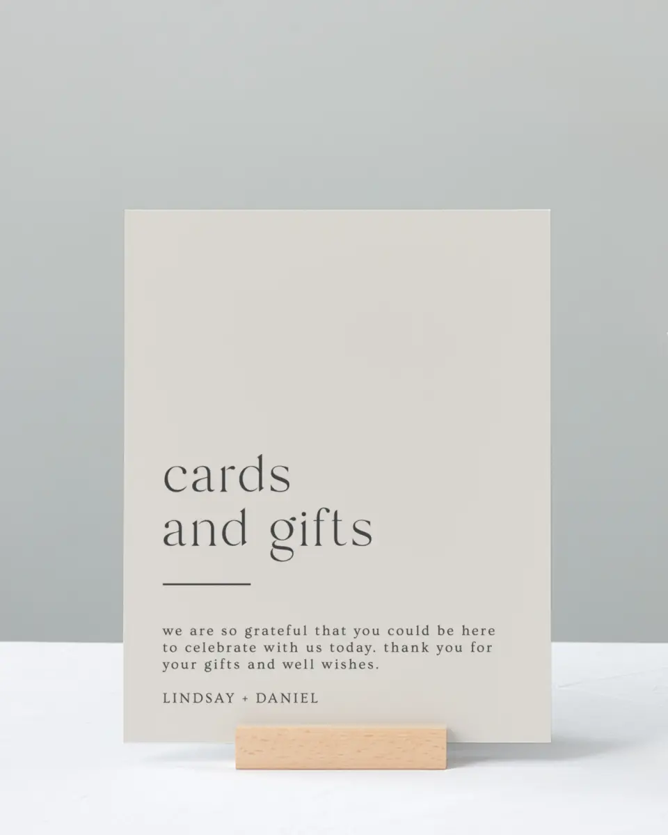 This is a 8" x 10" Cards & Gifts Sign called Simple Gathering printed in full color
