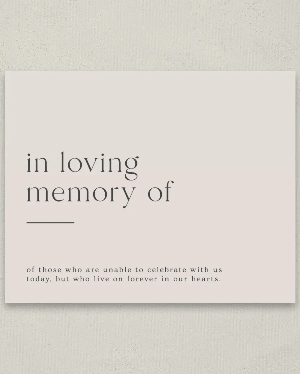 This is a 8" x 10" Loving Memory Sign called Simple Gathering printed in full color