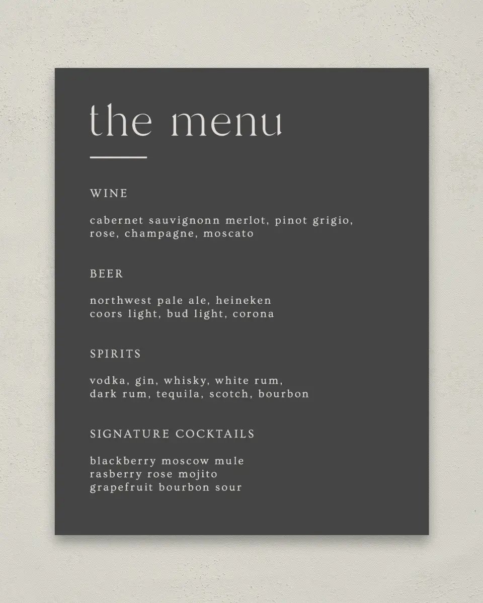 This is a 8" x 10" Menu Sign called Simple Gathering printed in full color