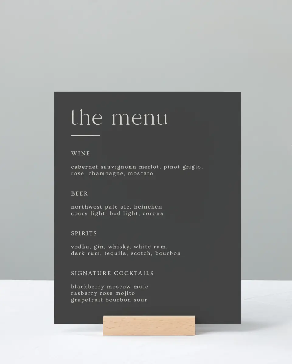 This is a 8" x 10" Menu Sign called Simple Gathering printed in full color