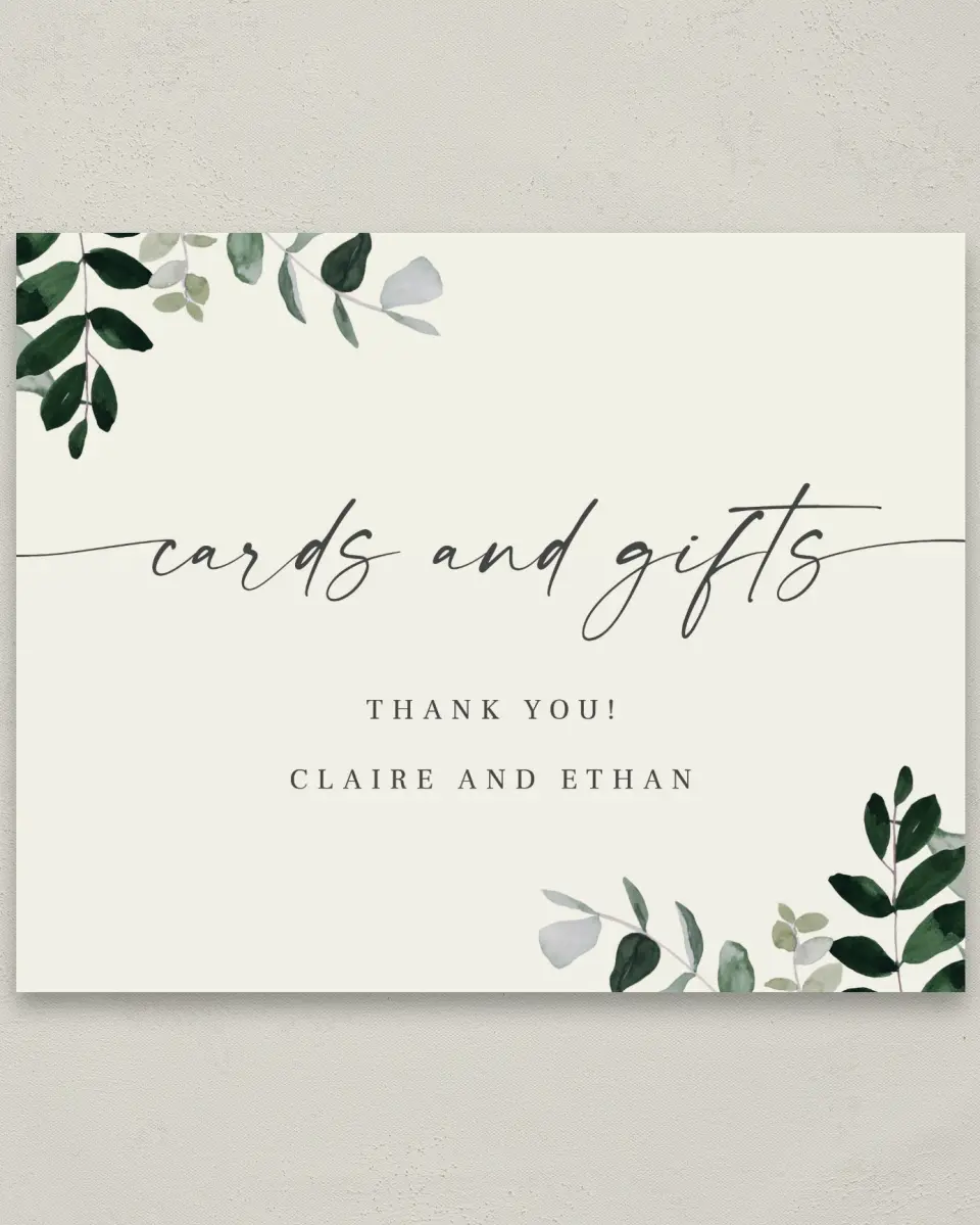 This is a 8" x 10" Cards & Gifts Sign called Eucalyptus Greenery printed in full color