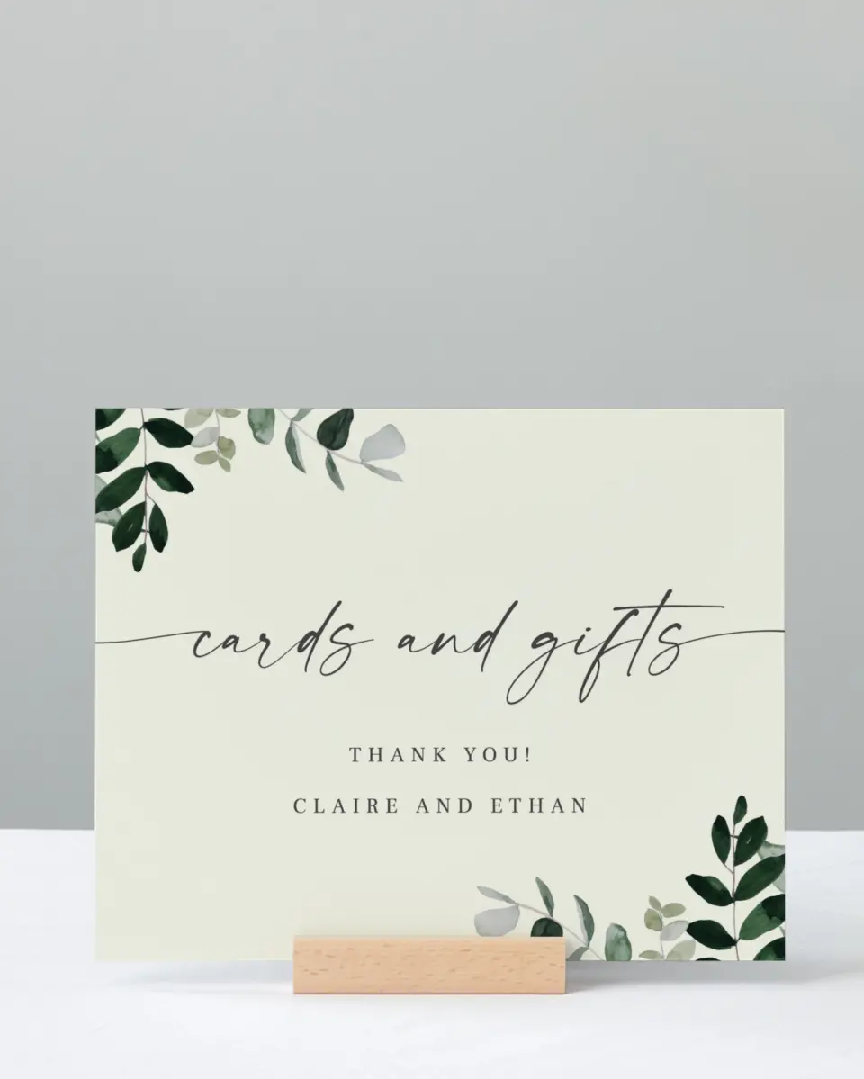 This is a 8" x 10" Cards & Gifts Sign called Eucalyptus Greenery printed in full color