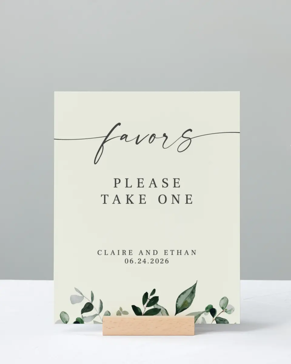 This is a 8" x 10" Favor Sign called Eucalyptus Greenery printed in full color