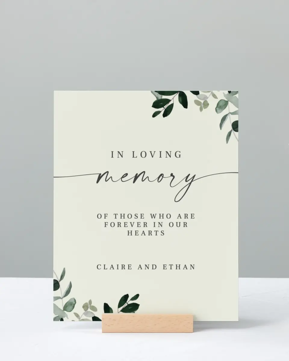 This is a 8" x 10" Loving Memory Sign called Eucalyptus Greenery printed in full color