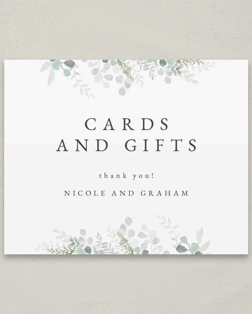 This is a 8" x 10" Cards & Gifts Sign called Elegant Greenery printed in full color