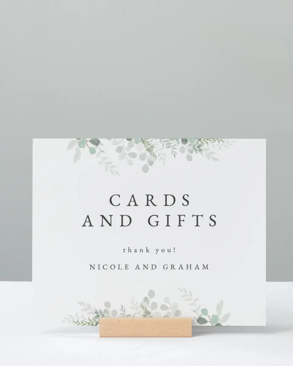 This is a 8" x 10" Cards & Gifts Sign called Elegant Greenery printed in full color