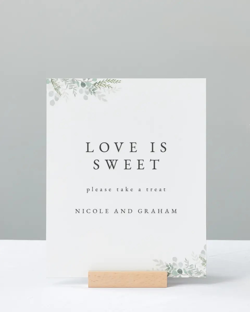 This is a 8" x 10" Favor Sign called Elegant Greenery printed in full color