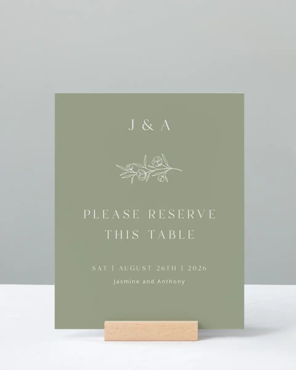 This is a 8" x 10" Reserved Seating Sign called The Jasmine printed in full color