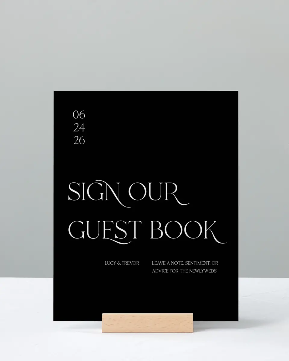 This is a 8" x 10" Guest Book Sign called The Lucy printed in full color with Gold foil