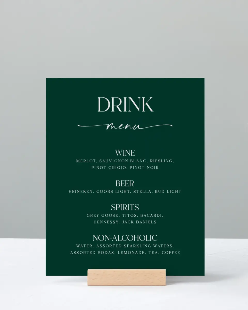 This is a 8" x 10" Menu Sign called The Olivia printed in full color