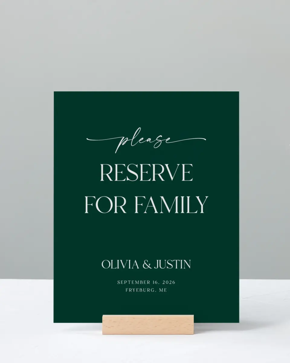 This is a 8" x 10" Reserved Seating Sign called The Olivia printed in full color