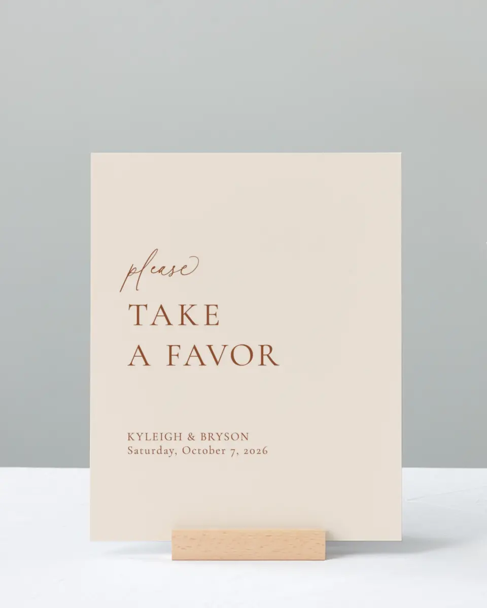 This is a 8" x 10" Favor Sign called The Kyleigh printed in full color