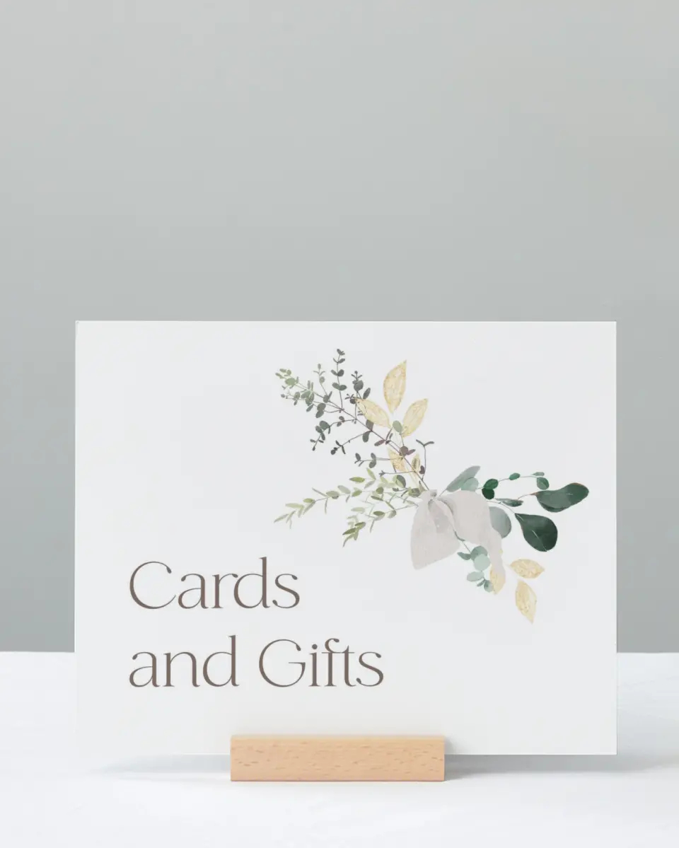 This is a 8" x 10" Cards & Gifts Sign called Botanical Bow printed in full color