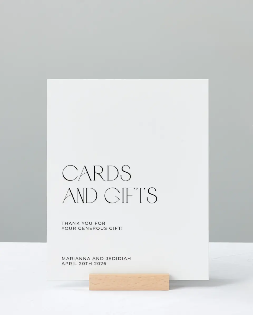 This is a 8" x 10" Cards & Gifts Sign called Blissful Vows printed in full color