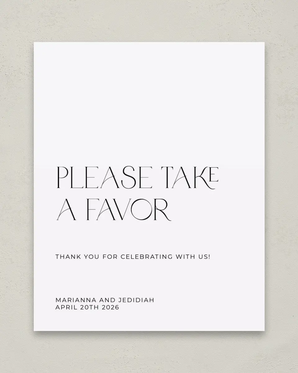 This is a 8" x 10" Favor Sign called Blissful Vows printed in full color