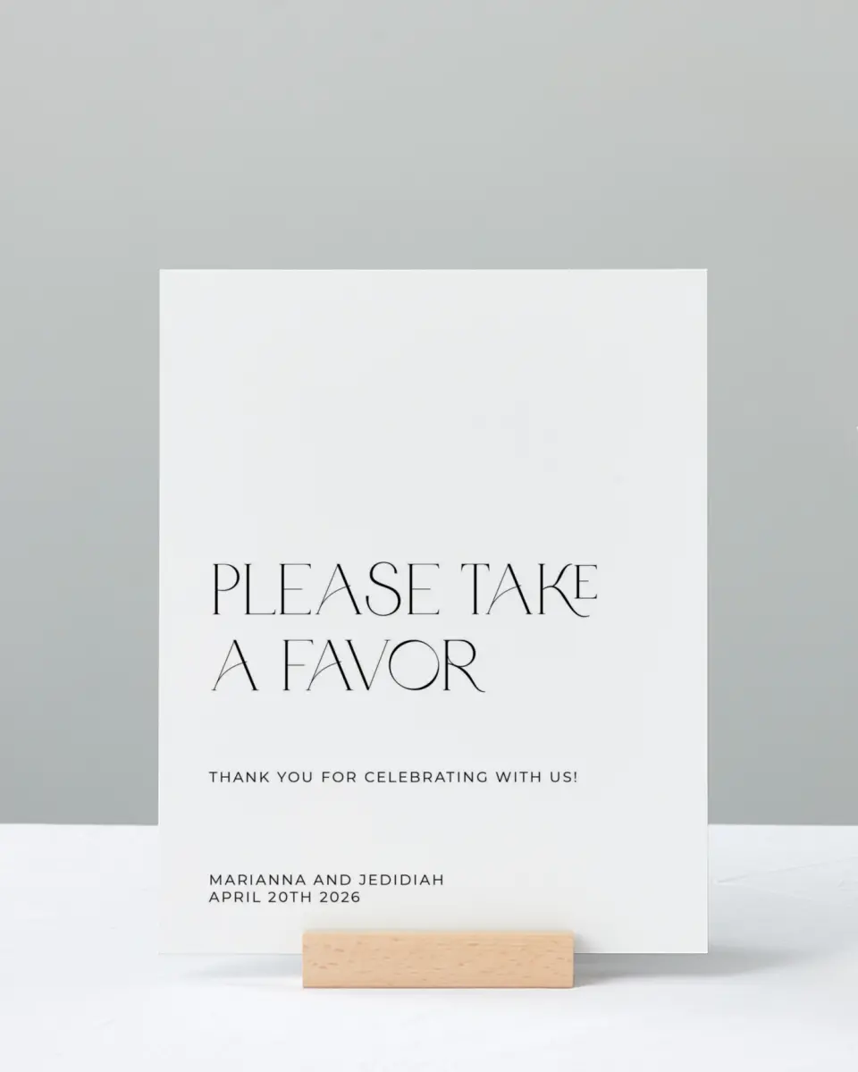 This is a 8" x 10" Favor Sign called Blissful Vows printed in full color