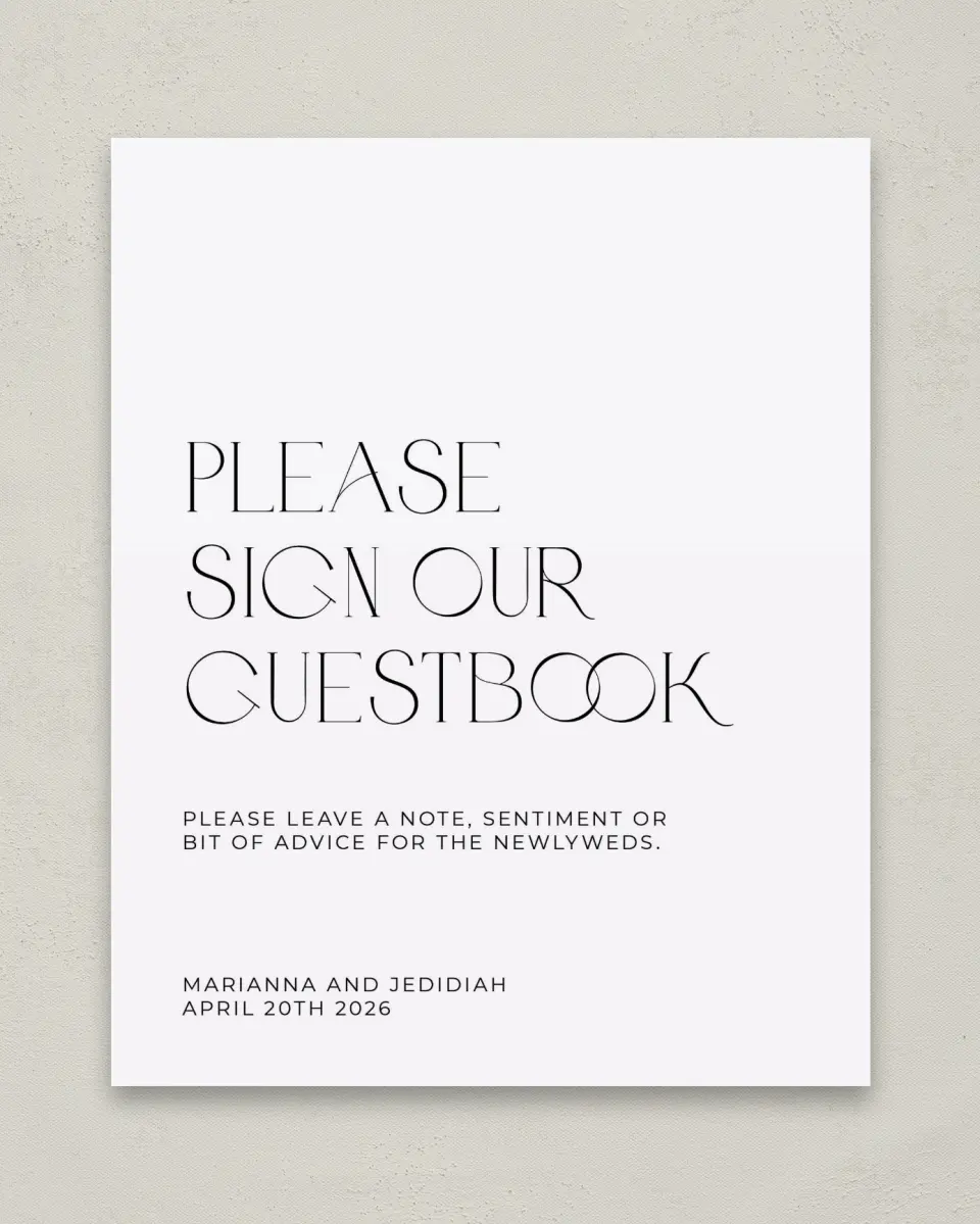 This is a 8" x 10" Guest Book Sign called Blissful Vows printed in full color