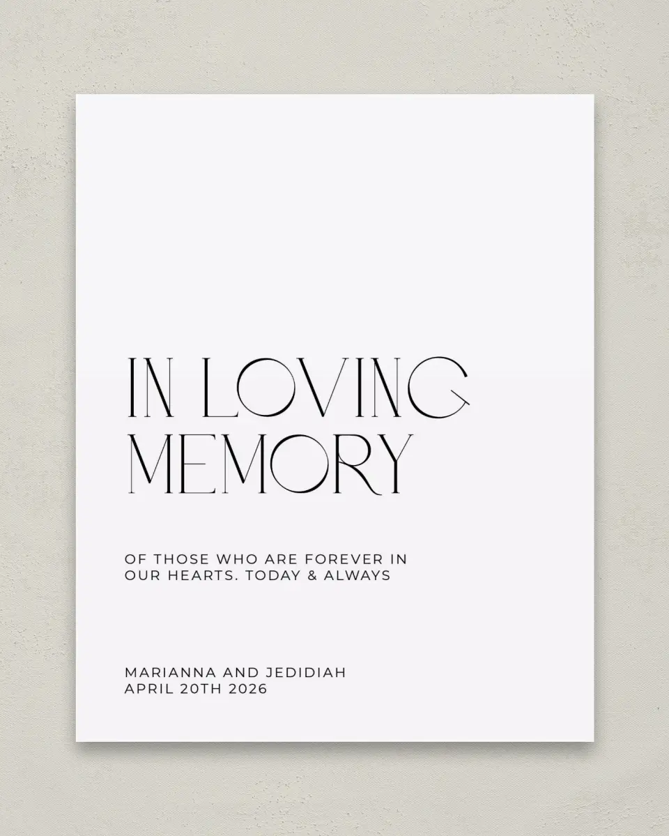 This is a 8" x 10" Loving Memory Sign called Blissful Vows printed in full color