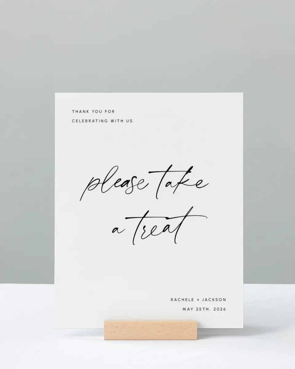 This is a 8" x 10" Favor Sign called Modern Simplicity printed in full color