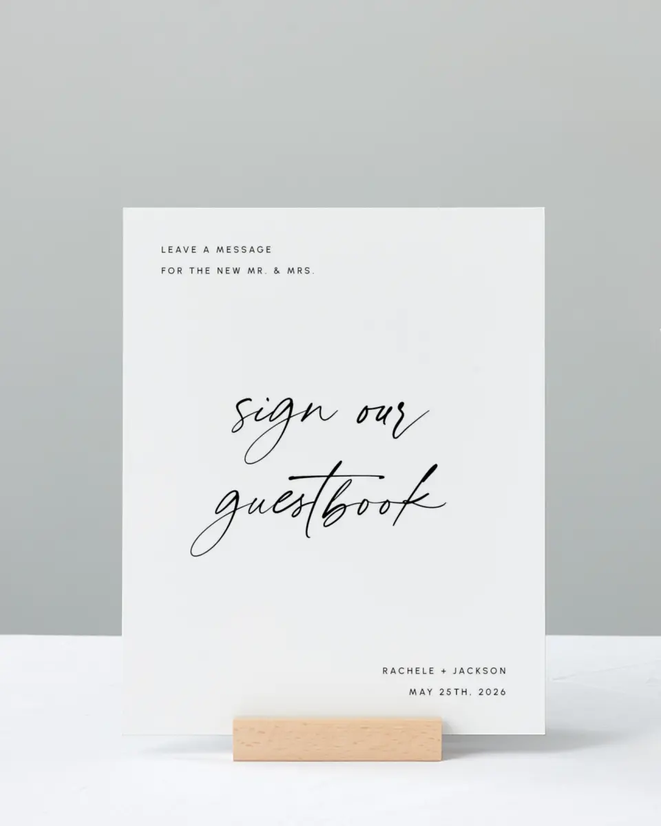 This is a 8" x 10" Guest Book Sign called Modern Simplicity printed in full color