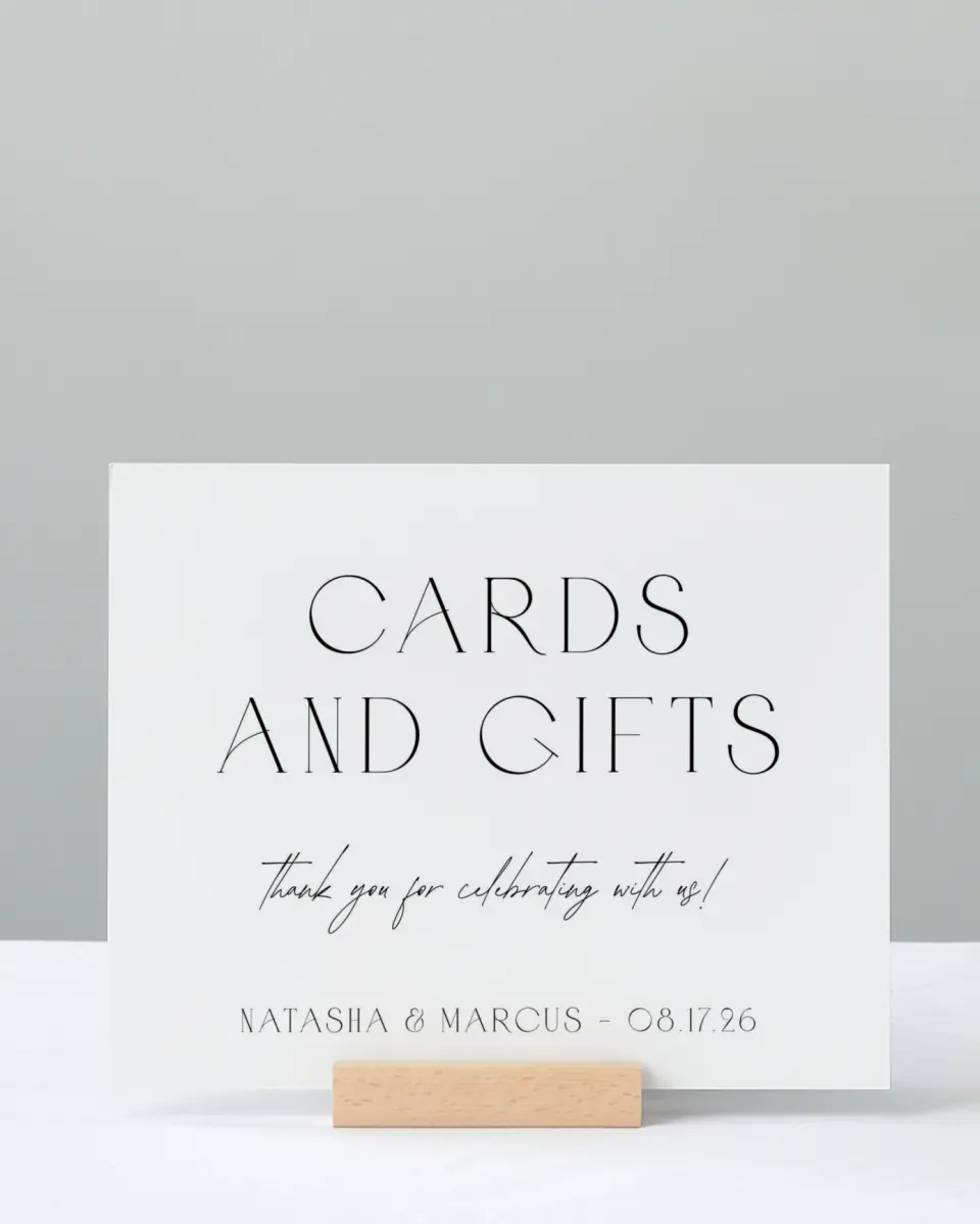 This is a 8" x 10" Cards & Gifts Sign called Understated Elegance printed in full color with Gold foil