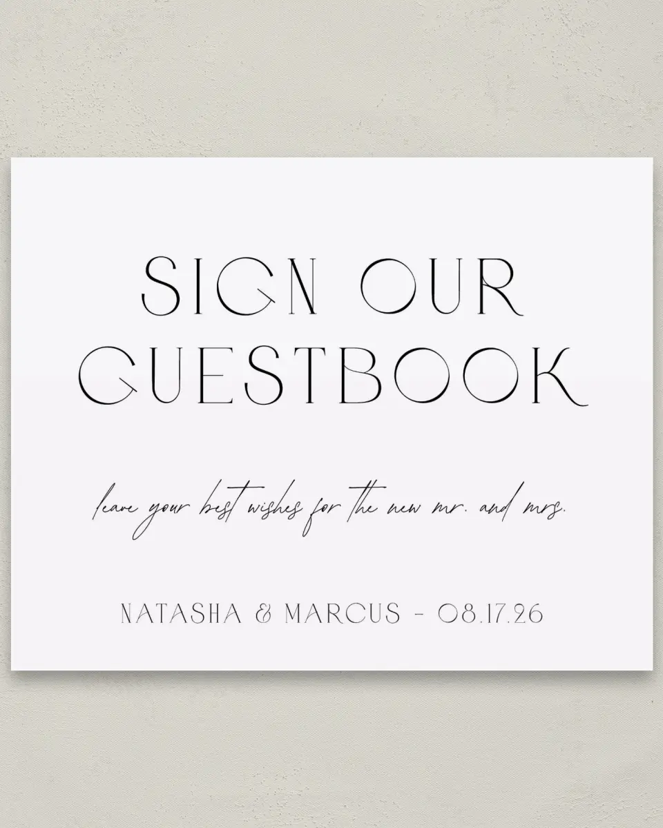 This is a 8" x 10" Guest Book Sign called Understated Elegance printed in full color