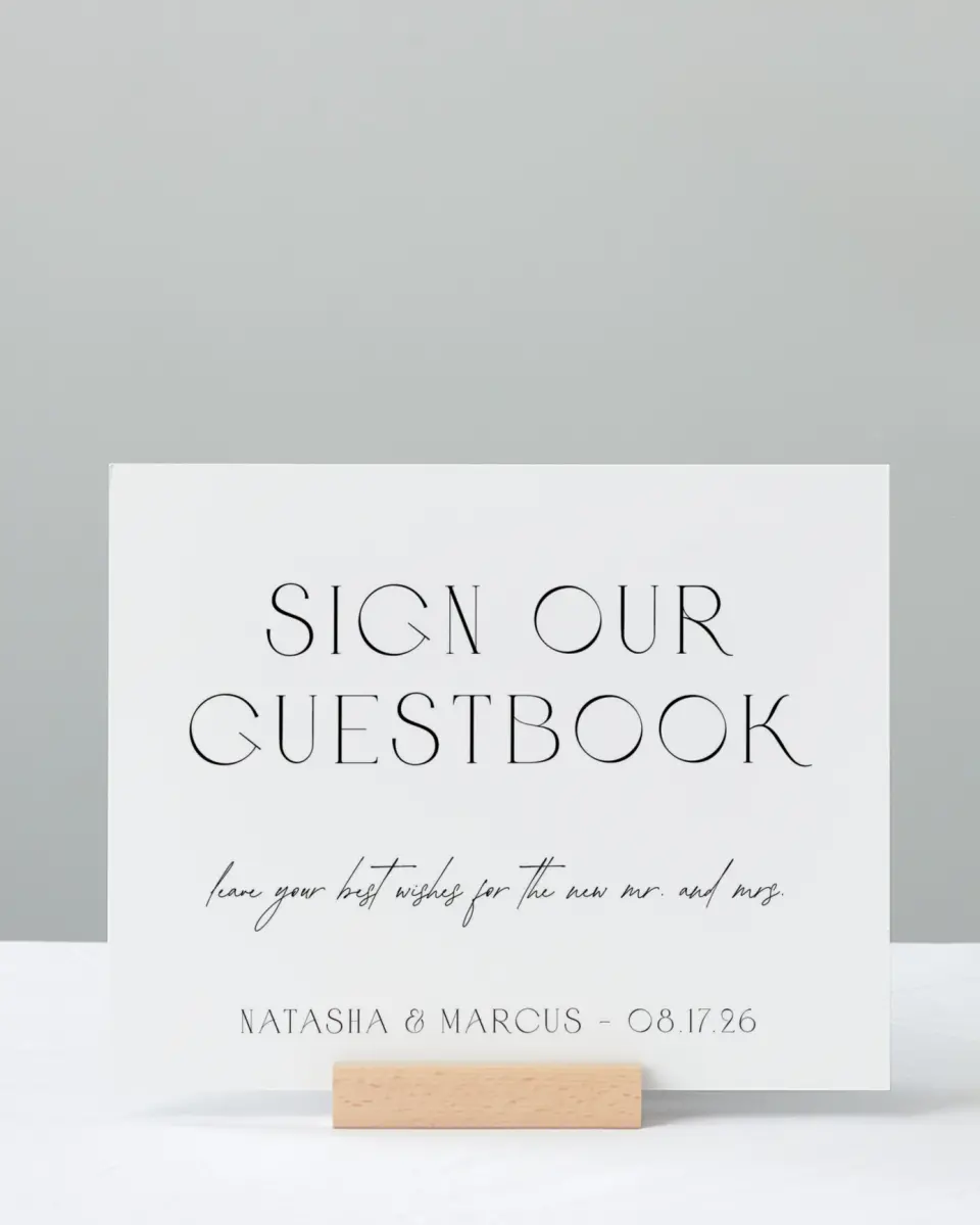 This is a 8" x 10" Guest Book Sign called Understated Elegance printed in full color