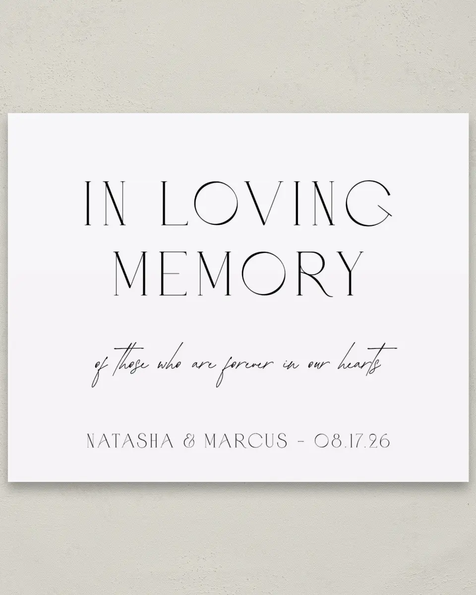 This is a 8" x 10" Loving Memory Sign called Understated Elegance printed in full color