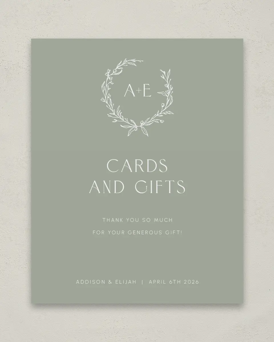 This is a 8" x 10" Cards & Gifts Sign called Modern Monogram printed in full color
