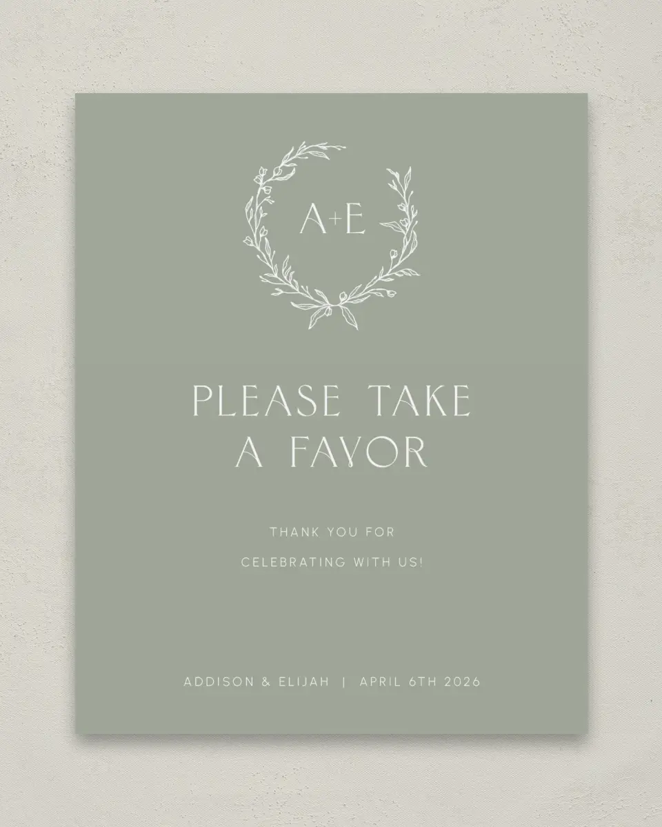 This is a 8" x 10" Favor Sign called Modern Monogram printed in full color
