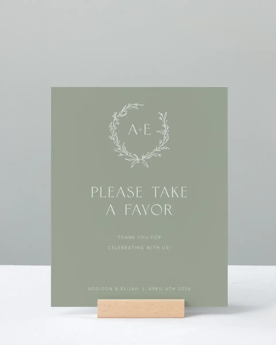 This is a 8" x 10" Favor Sign called Modern Monogram printed in full color