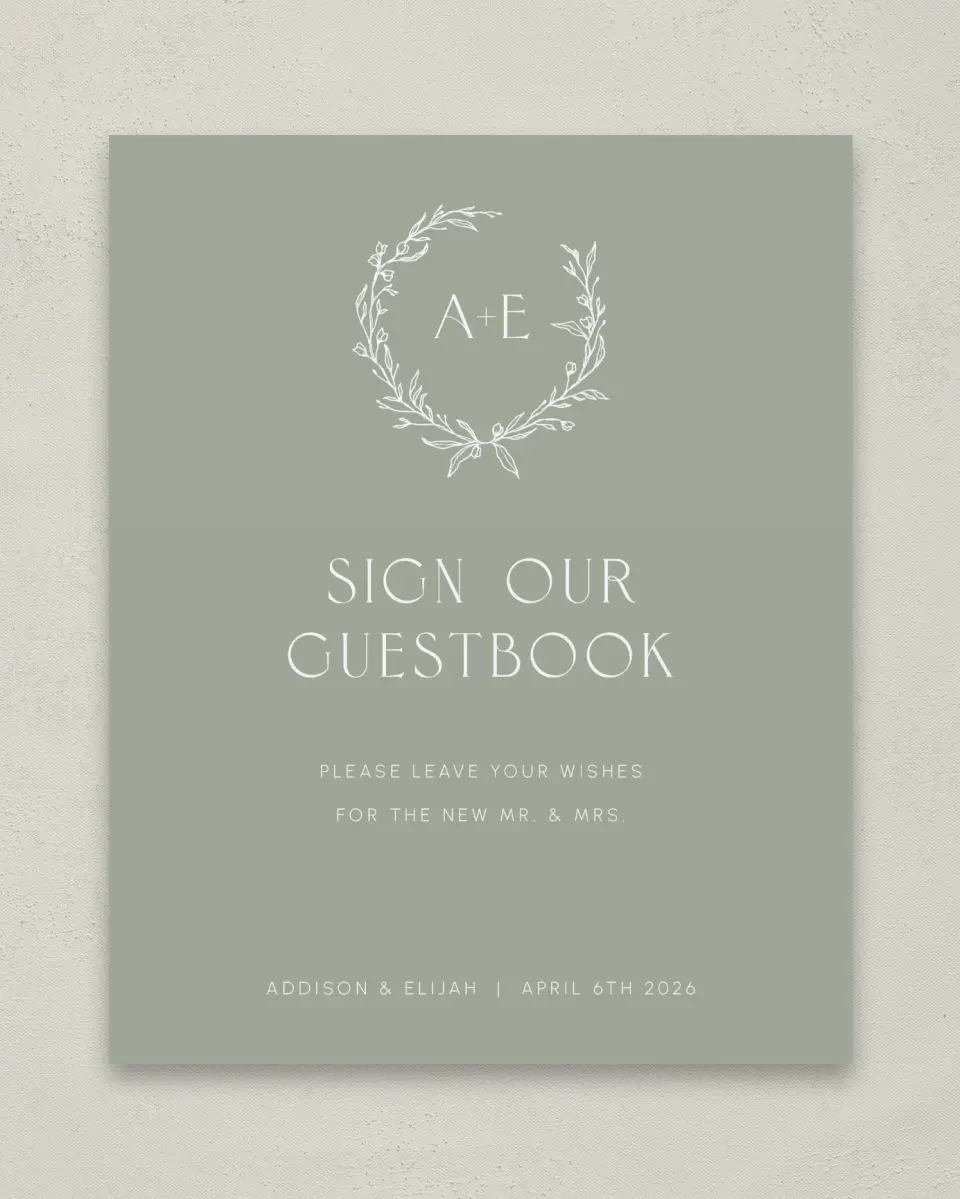 This is a 8" x 10" Guest Book Sign called Modern Monogram printed in full color