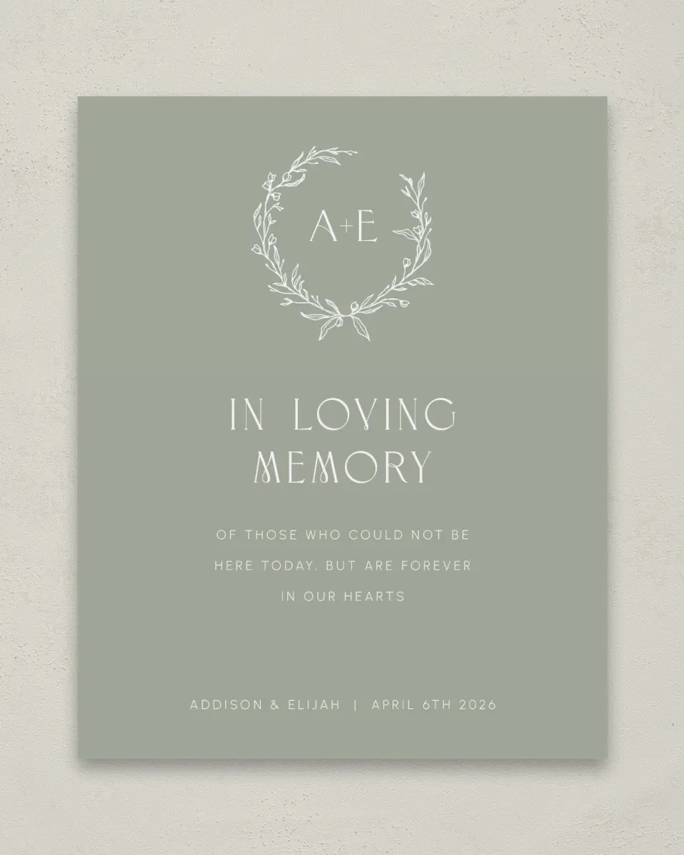 This is a 8" x 10" Loving Memory Sign called Modern Monogram printed in full color