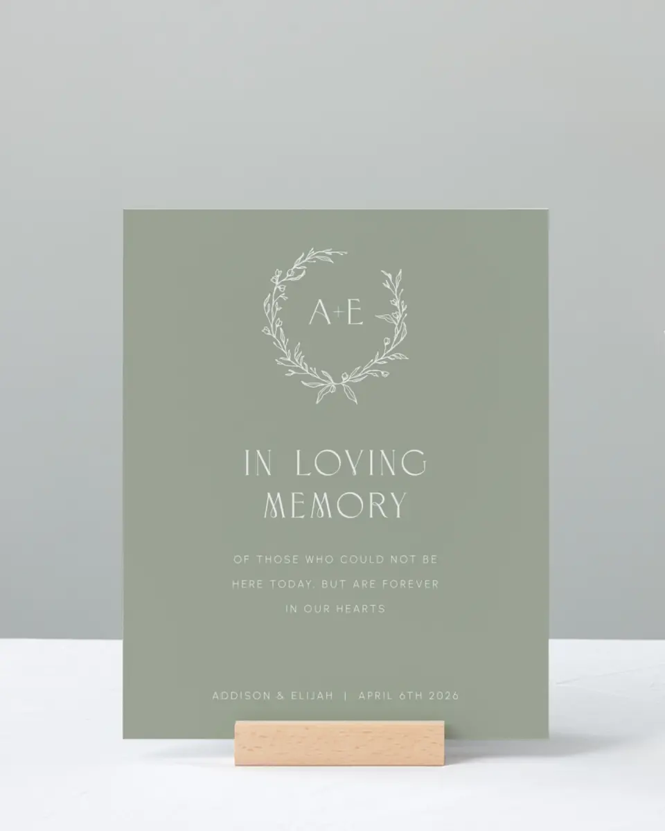 This is a 8" x 10" Loving Memory Sign called Modern Monogram printed in full color