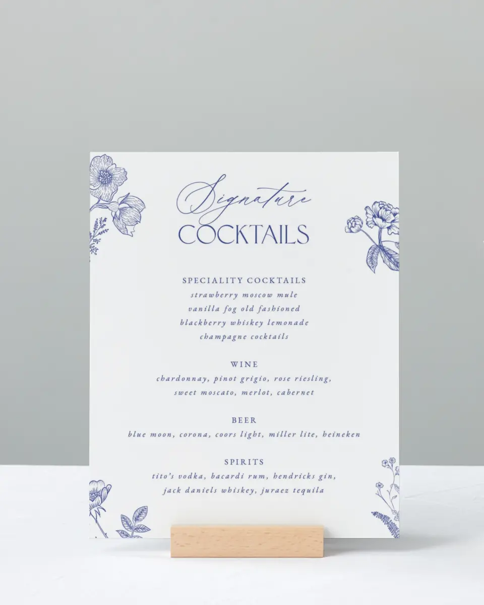 This is a 8" x 10" Menu Sign called Modern Chinoiserie printed in full color