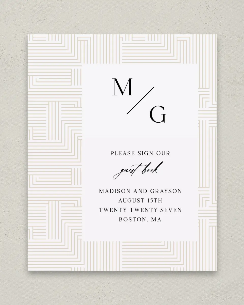 This is a 8" x 10" Guest Book Sign called Love Maze printed in full color with Gold foil