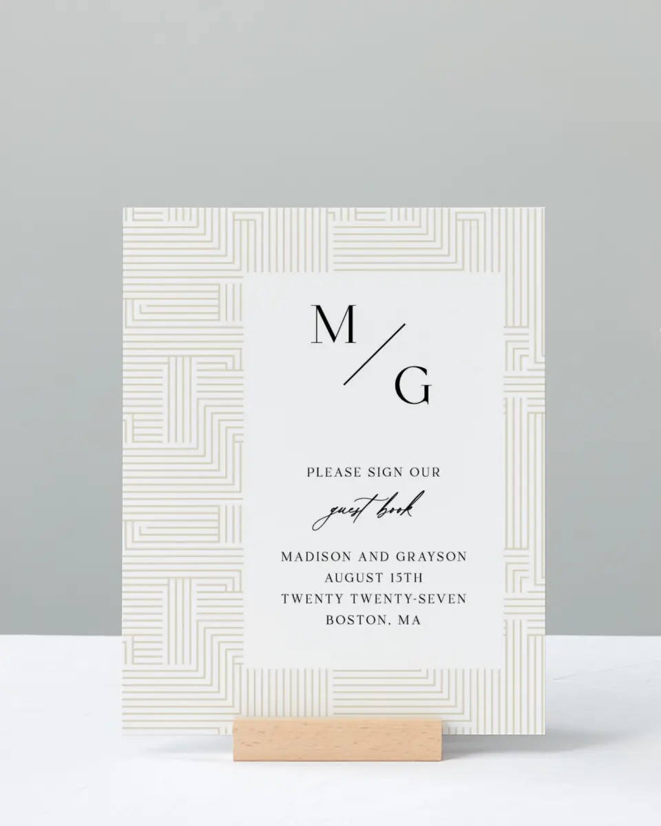This is a 8" x 10" Guest Book Sign called Love Maze printed in full color with Gold foil